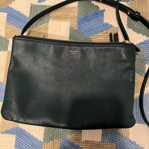 Celine Trio Bag in Hunter Green in textured leather